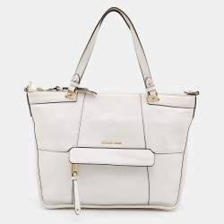 Pre Owned MICHAEL Michael Kors White Leather Jet Set Travel Tote