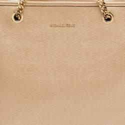 Pre Owned MICHAEL Micheal Kors Gold Leather Jet Set Top Zip Chain Tote 