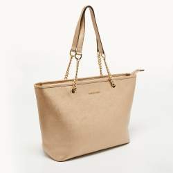Pre Owned MICHAEL Micheal Kors Gold Leather Jet Set Top Zip Chain Tote 