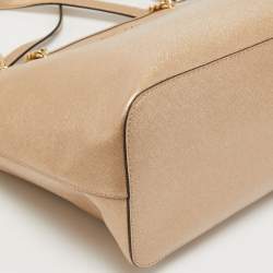 Pre Owned MICHAEL Micheal Kors Gold Leather Jet Set Top Zip Chain Tote 