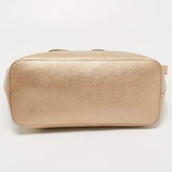 Pre Owned MICHAEL Micheal Kors Gold Leather Jet Set Top Zip Chain Tote 