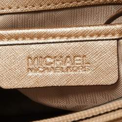 Pre Owned MICHAEL Micheal Kors Gold Leather Jet Set Top Zip Chain Tote 