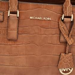 Pre Owned MICHAEL Michael Kors Brown Croc Embossed Leather Dillon Tote