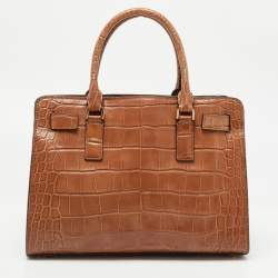 Pre Owned MICHAEL Michael Kors Brown Croc Embossed Leather Dillon Tote