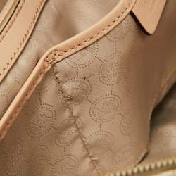 Pre Owned MICHAEL Michael Kors Ivory Signature Coated Canvas and Leather Jet Set Zip Tote 