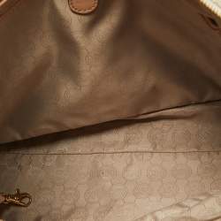 Pre Owned MICHAEL Michael Kors Ivory Signature Coated Canvas and Leather Jet Set Zip Tote 