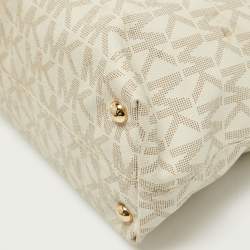 Pre Owned MICHAEL Michael Kors Ivory Signature Coated Canvas and Leather Jet Set Zip Tote 