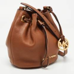 Pre Owned MICHAEL Michael Kors Tan Leather Drawstring Bucket Bag