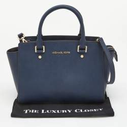 Pre Owned MICHAEL Michael Kors Dark Blue Saffiano Leather Medium Selma Satchel