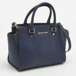 Pre Owned MICHAEL Michael Kors Dark Blue Saffiano Leather Medium Selma Satchel