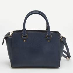 Pre Owned MICHAEL Michael Kors Dark Blue Saffiano Leather Medium Selma Satchel
