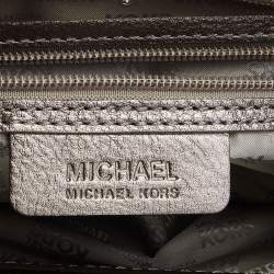 MICHAEL Michael Kors Metallic Grey Leather Top Handle Frame Clutch