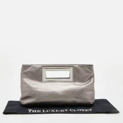 MICHAEL Michael Kors Metallic Grey Leather Top Handle Frame Clutch