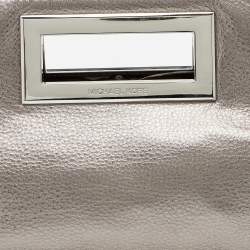 MICHAEL Michael Kors Metallic Grey Leather Top Handle Frame Clutch