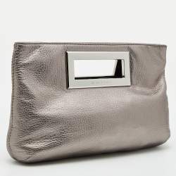 MICHAEL Michael Kors Metallic Grey Leather Top Handle Frame Clutch