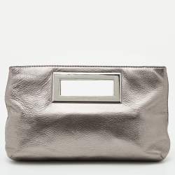 MICHAEL Michael Kors Metallic Grey Leather Top Handle Frame Clutch