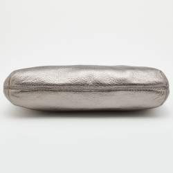 MICHAEL Michael Kors Metallic Grey Leather Top Handle Frame Clutch