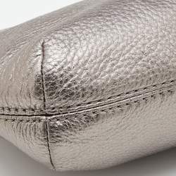 MICHAEL Michael Kors Metallic Grey Leather Top Handle Frame Clutch