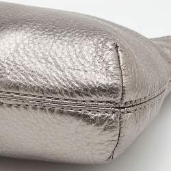 MICHAEL Michael Kors Metallic Grey Leather Top Handle Frame Clutch