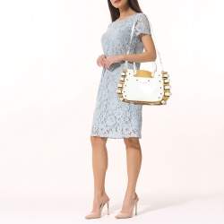 Pre Owned MICHAEL Michael Kors Beige/White Patent Leather and Raffia Hobo