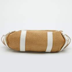 Pre Owned MICHAEL Michael Kors Beige/White Patent Leather and Raffia Hobo