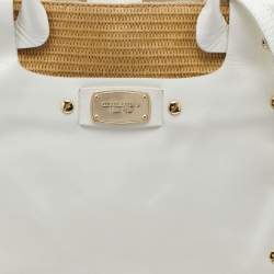Pre Owned MICHAEL Michael Kors Beige/White Patent Leather and Raffia Hobo