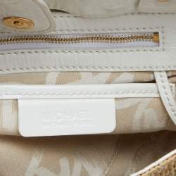 Pre Owned MICHAEL Michael Kors Beige/White Patent Leather and Raffia Hobo