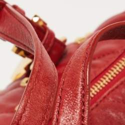 Pre Owned MICHAEL Michael Kors Red Quilted Studded Leather Grayson Satchel