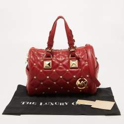 Pre Owned MICHAEL Michael Kors Red Quilted Studded Leather Grayson Satchel