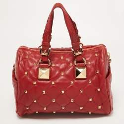 Pre Owned MICHAEL Michael Kors Red Quilted Studded Leather Grayson Satchel