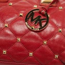 Pre Owned MICHAEL Michael Kors Red Quilted Studded Leather Grayson Satchel