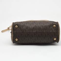 مملوكة مسبقًا MICHAEL Michael Kors Brown Coated Canvas Large MK Signature Satchel