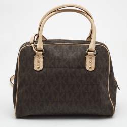 مملوكة مسبقًا MICHAEL Michael Kors Brown Coated Canvas Large MK Signature Satchel