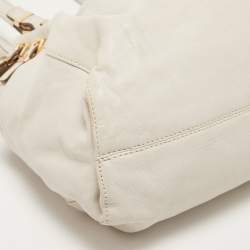 Pre Owned MICHAEL Michael Kors Off White Leather Large Edie Shoulder Bag