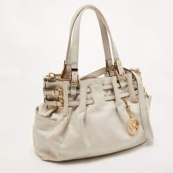 Pre Owned MICHAEL Michael Kors Off White Leather Large Edie Shoulder Bag