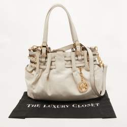 Pre Owned MICHAEL Michael Kors Off White Leather Large Edie Shoulder Bag