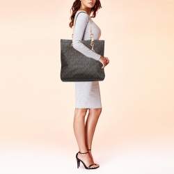 مملوكة مسبقًا MICHAEL Michael Kors Brown Signature Coated Canvas and Leather Jet Set Tote