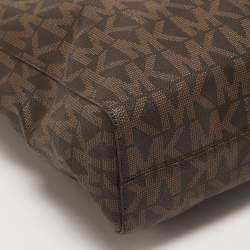 مملوكة مسبقًا MICHAEL Michael Kors Brown Signature Coated Canvas and Leather Jet Set Tote