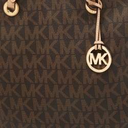 مملوكة مسبقًا MICHAEL Michael Kors Brown Signature Coated Canvas and Leather Jet Set Tote
