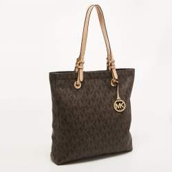 مملوكة مسبقًا MICHAEL Michael Kors Brown Signature Coated Canvas and Leather Jet Set Tote