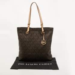 مملوكة مسبقًا MICHAEL Michael Kors Brown Signature Coated Canvas and Leather Jet Set Tote
