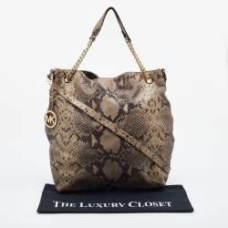 MICHAEL Michael Kors Beige Snakeskin Embossed Leather Cynthia Shoulder Bag