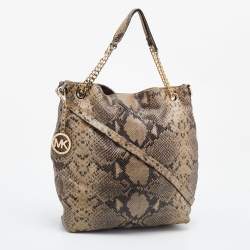 MICHAEL Michael Kors Beige Snakeskin Embossed Leather Cynthia Shoulder Bag