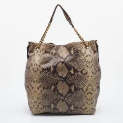 MICHAEL Michael Kors Beige Snakeskin Embossed Leather Cynthia Shoulder Bag