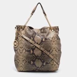 MICHAEL Michael Kors Beige Snakeskin Embossed Leather Cynthia Shoulder Bag