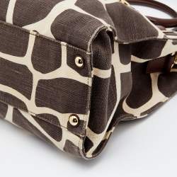 Pre Owned MICHAEL Michael Kors Brown Printed Canvas and Leather East West Hamilton Tote