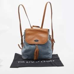 MICHAEL Michael Kors Blue/Brown Denim and Leather Drawstring Backpack