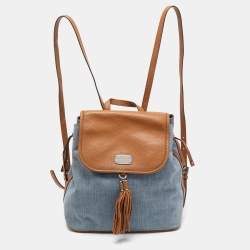 MICHAEL Michael Kors Blue/Brown Denim and Leather Drawstring Backpack