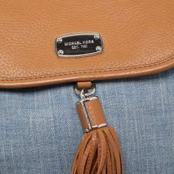 MICHAEL Michael Kors Blue/Brown Denim and Leather Drawstring Backpack