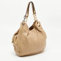 Pre Owned MICHAEL Michael Kors Beige Leather Fulton Shoulder Bag